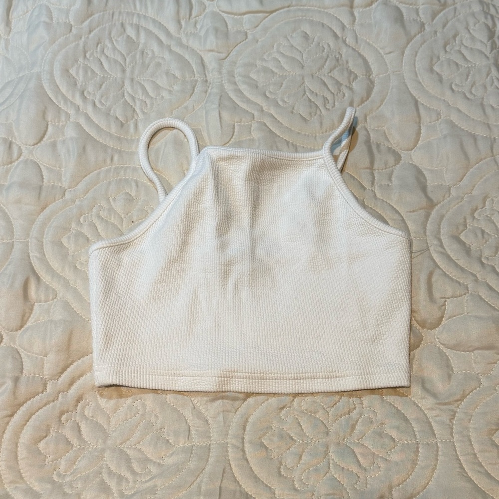 Topshop White Ribbed Crop Top